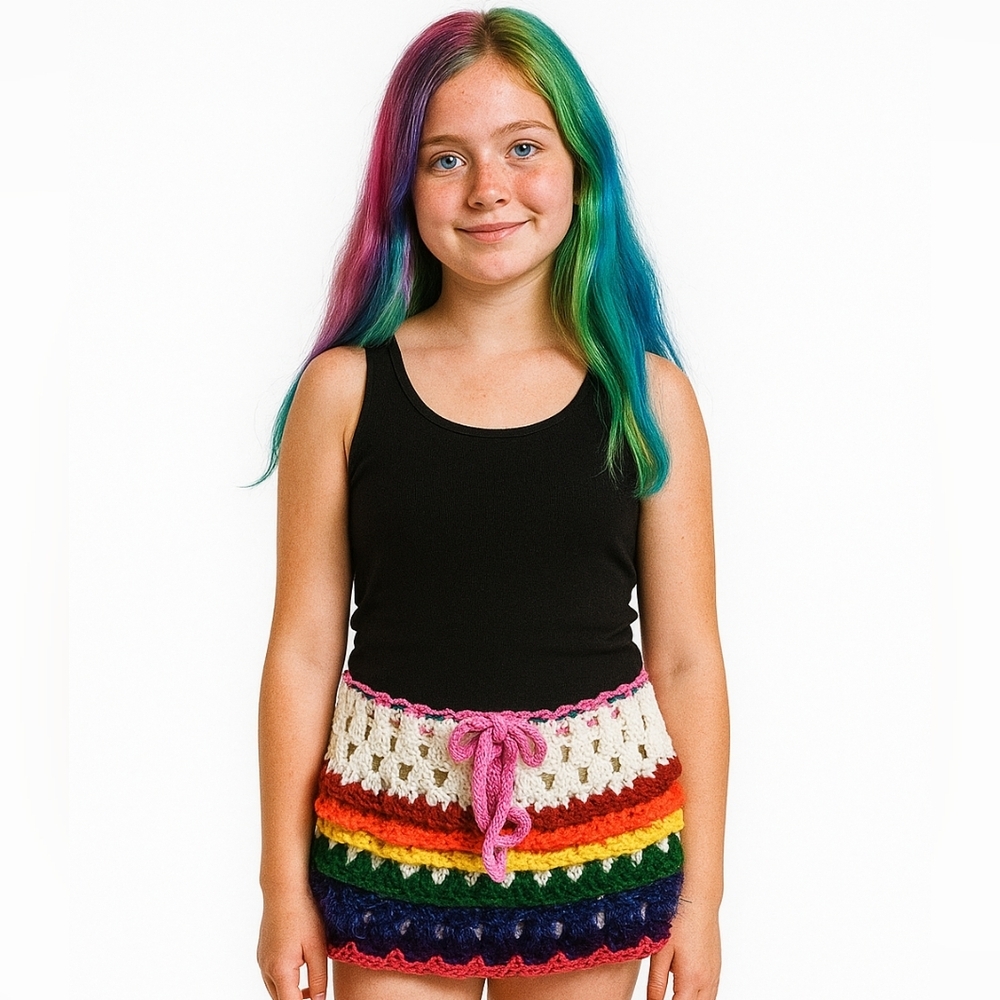 Hand Crafted 10Way Crochet Wearable Art LGBTQA+ 2025 Artisan belted Mini Skirt